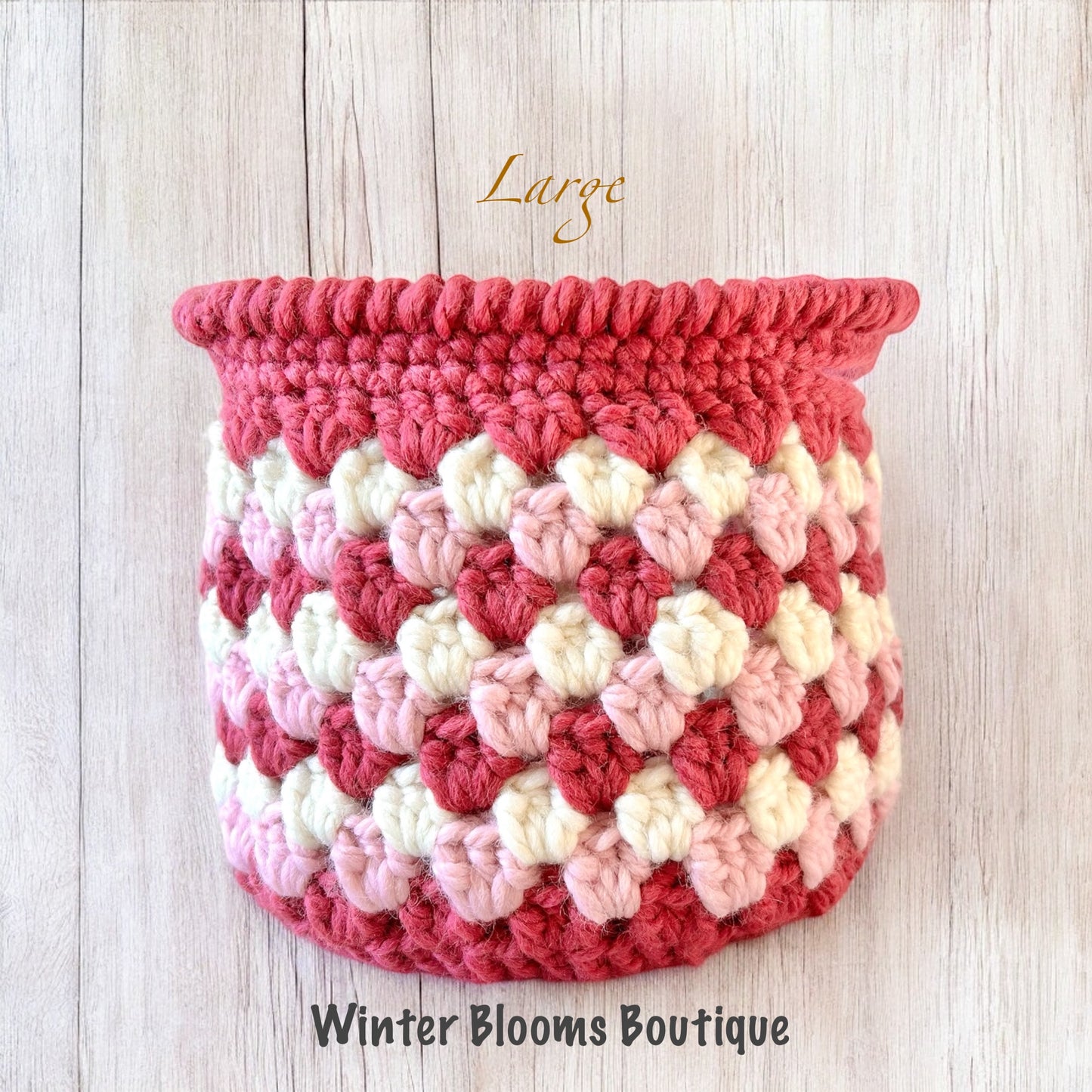 Set of 3 Handmade Nested Granny style Baskets Pink color
