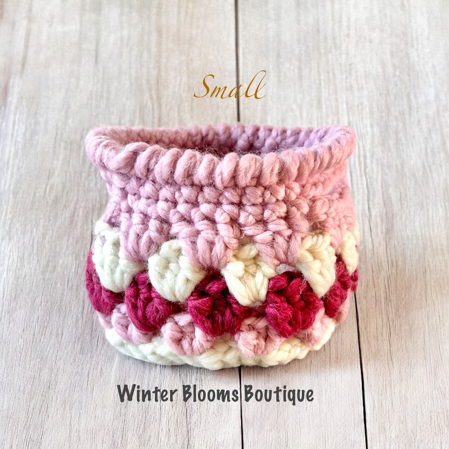Set of 3 Handmade Nested Granny style Baskets Pink color