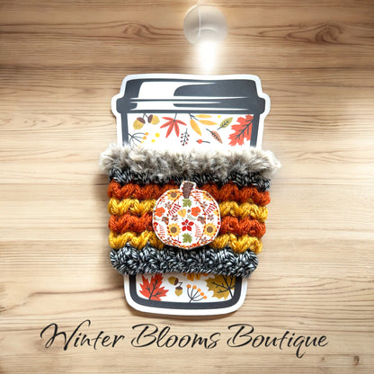 Pumpkin with Fall Flowers themed Drink Cozy Sleeves