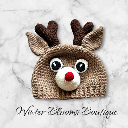 Reindeer Beanie Hat in Brown