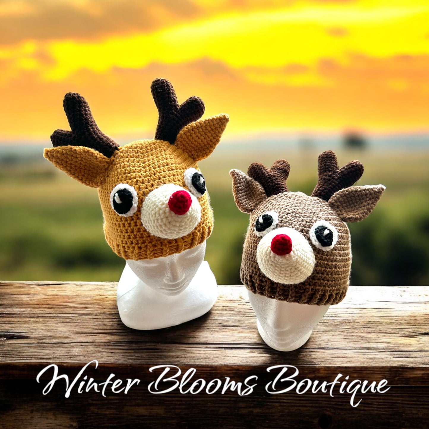 Reindeer Beanie Hat in Brown